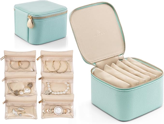 Vlando Travel Jewelry Box Organizer 6 Small Velvet Zipped Pouches