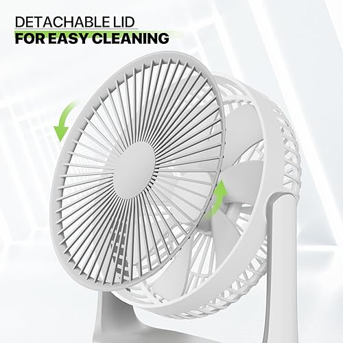 Miniatura 8 de Magshion Ventilador de escritorio USB de 7 pulgadas, ventilador de mesa de batería recargable 3 en 1 de 4000 mAh con luz nocturna, ángulo de