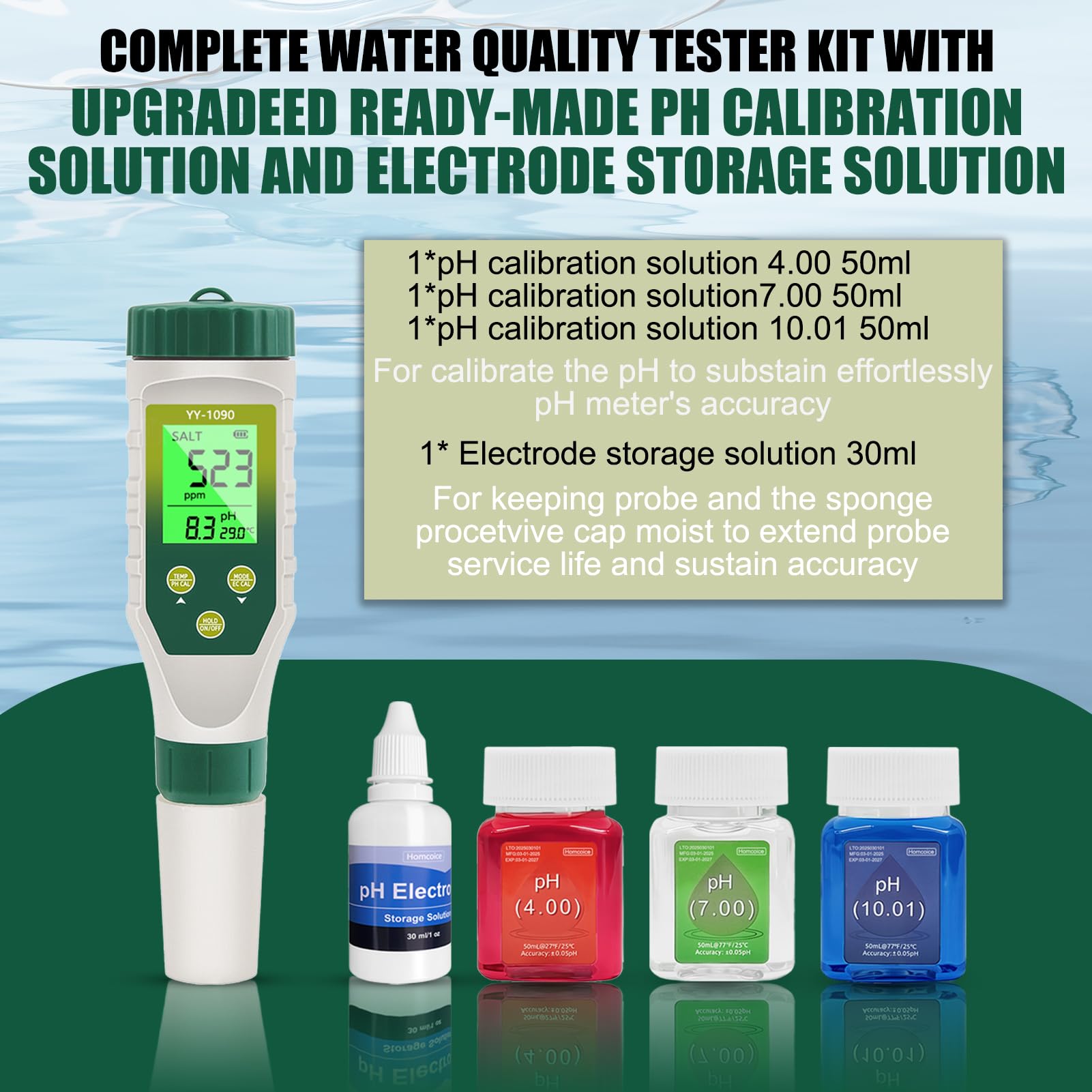 Misuratore PH 5 in 1, PH EC TDS Salinità Temperatura Meter con Innovativo Display Simultaneo Tre Dati, IP67 Impermeabile Tester Salinità PH per Piscina, Acqua Potabile, acquari, idroponia