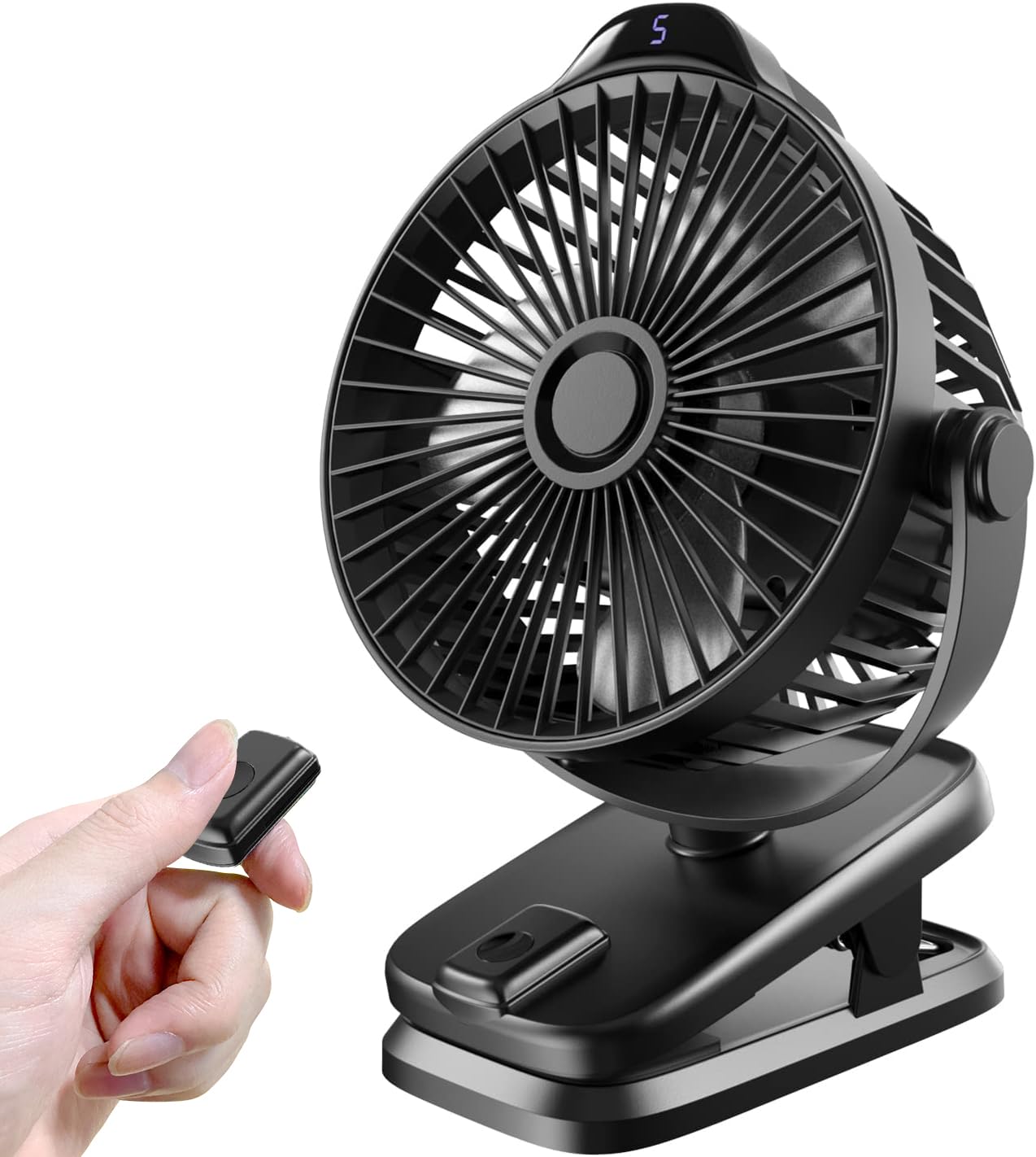 10000mAh Clip on Fan Battery Powered Desk Fan with 5 Speeds and Remote Control - Rechargeable Fan Portable with Screen Battery Display for Bed, Golf Cart, Van