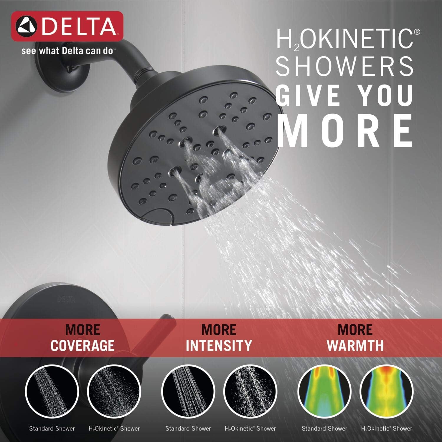 Delta Nicoli 14 Series H2Okinetic Bathtub and Shower Faucet Set, Matte Black Shower Head and Handle Set, Valve Trim Kit, Matte Black 144749-BL (Valve Included)
