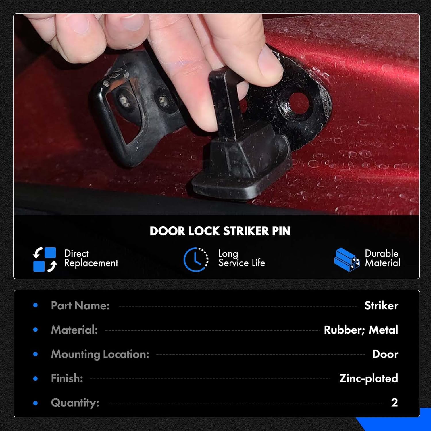 Door Lock Striker Pin w/Bolt Fit for Ford F150 F250 F350 1999-2016 Single Cab or Crew Cab - Latch Mechani Replace# 9L3Z-1522008-A 9L3Z1522008A - 2PCS