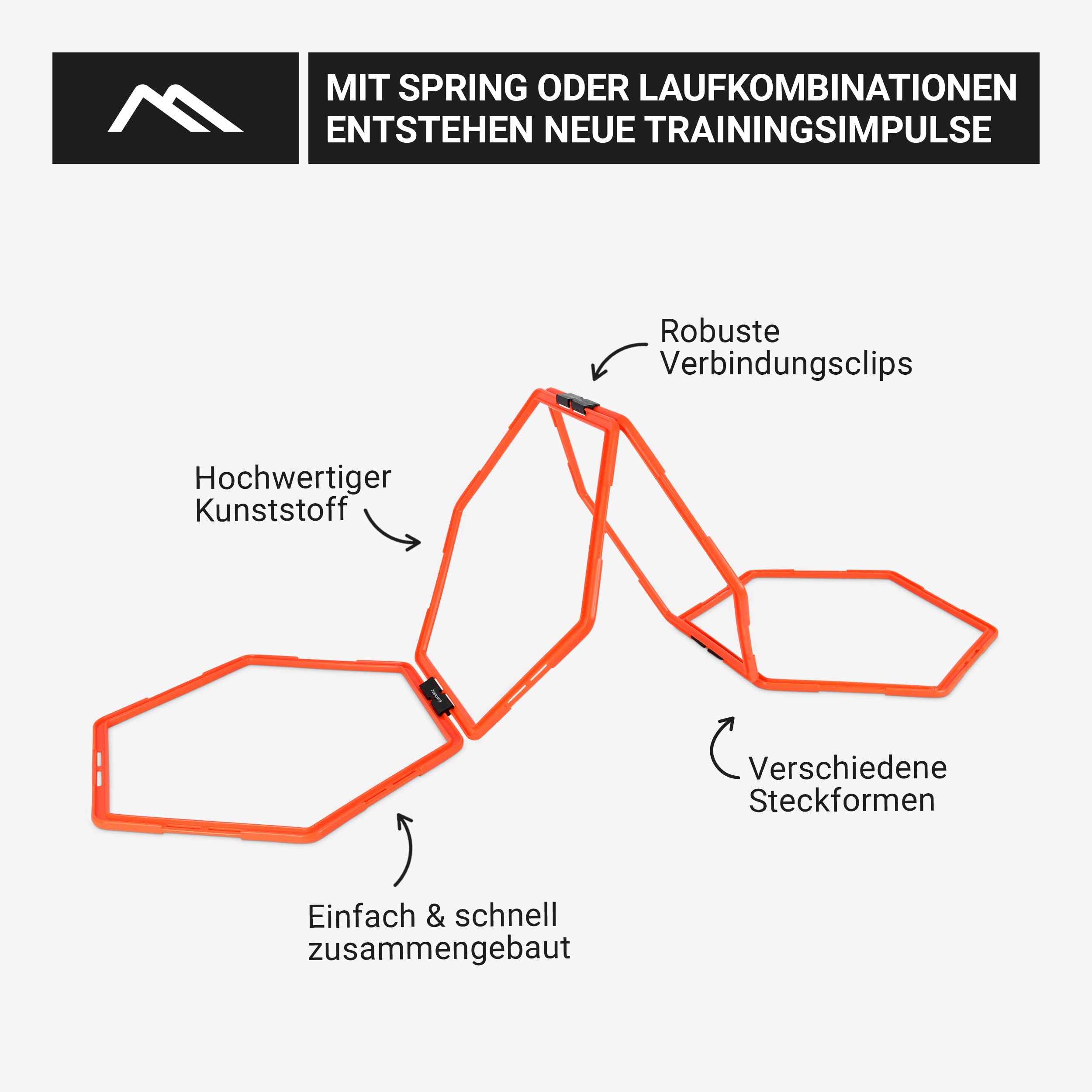 MSPORTS Koordinationsleiter Professional Multifunktional, 6X Hexagon-Elemente als Agility-Leiter u. Hürden kombinierbar Trainingsleiter Fußball Koordinationstraining Leiter