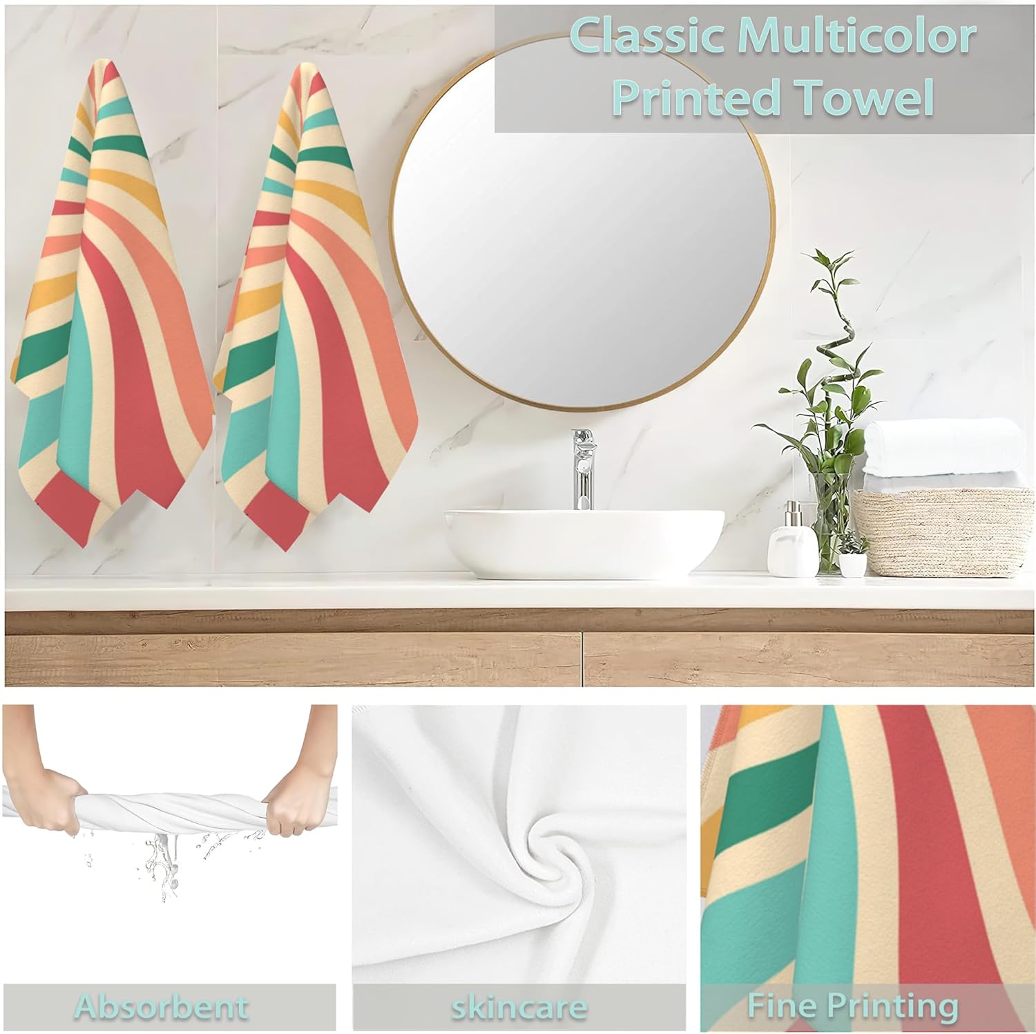 Boho Sunshine Hand Towels Set of 2,Groovy Retro Swirl Soft Fingertip Bath Towel Small Face Washcloths Decor Kitchen Towel for Hotel Spa Gym Sport 28x14in - Image 6