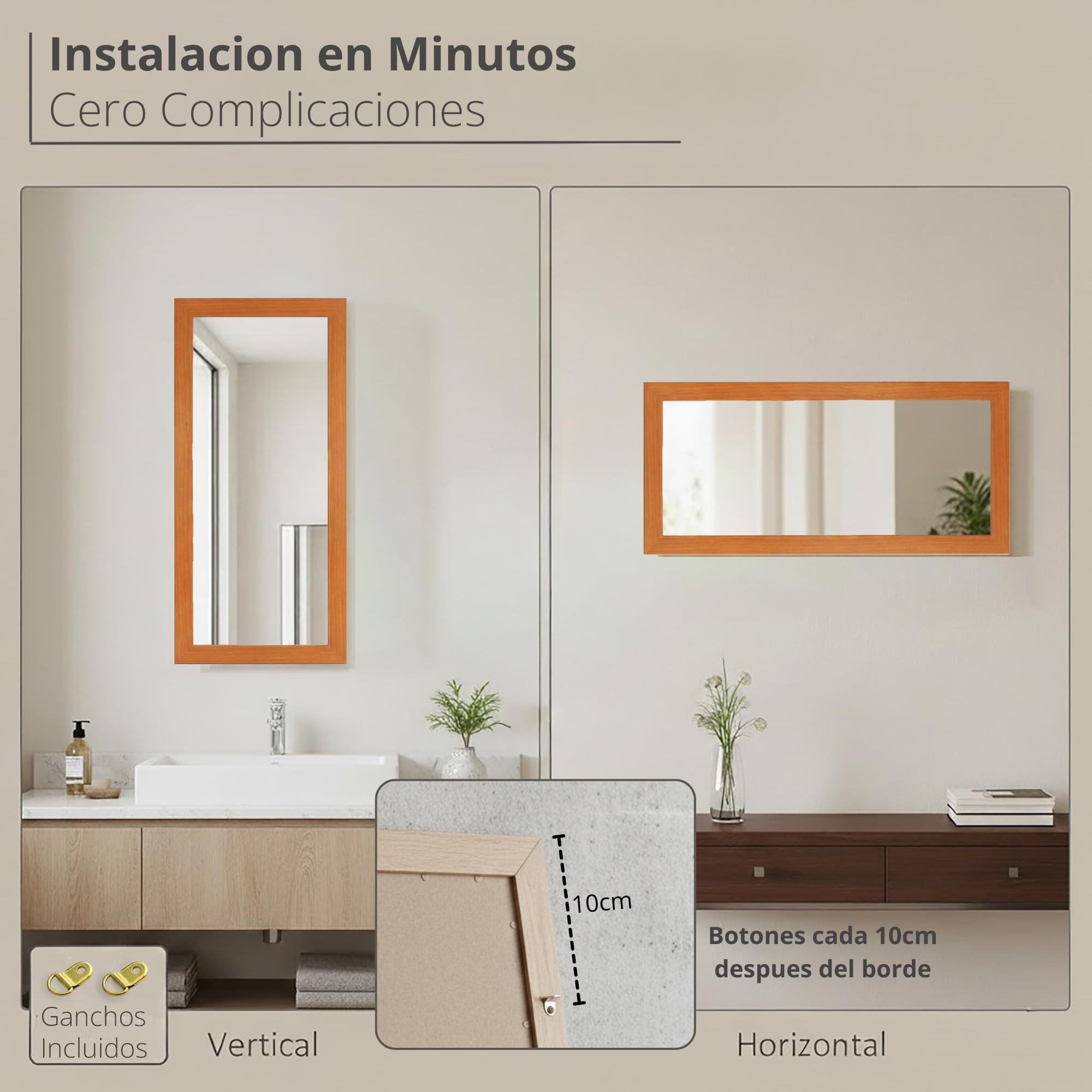 CHELY INTERMARKET MOD128 Espejo Pared Vertical Decorativo Grande Estilo Moderno Marco Madera Cuerpo Entero Elegante 35x140 cm Cerezo Ideal Recibidor Dormitorio Baño Incluye Kit Montaje