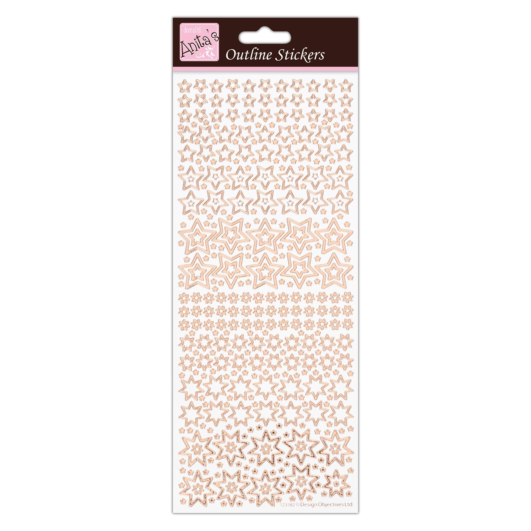 Anita's Outline Stickers, Sparkling Stars, Rose Gold on White, Scrapbooking, Card Making, Kids Play, Homework, Art, Craft, Embelish, Decorative, Paper, Card, Glass, Metal, Plastic, Foam