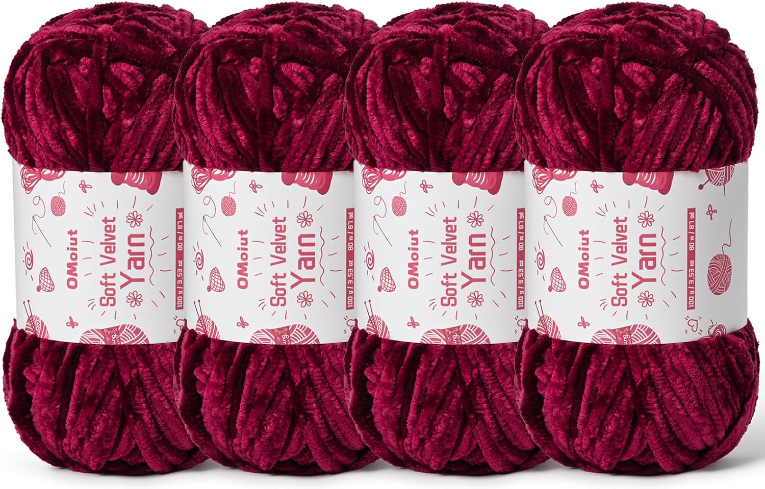 4x100g Fluffy Velvet Chenille Yarn for Crocheting and Knitting, 4x80m (87.5yd) Baby Yarn for Crocheting Soft, Crochet Chunky Yarns Amigurumi Yarns (4 Burgundy)