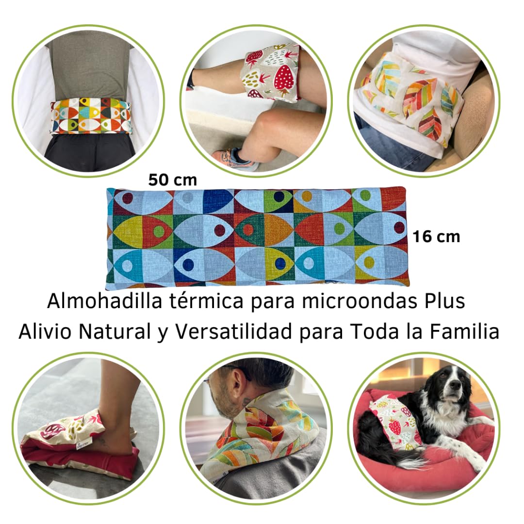 Saco Térmico de Semillas para Microondas - 50 x 16 cm - Doble Uso Frío o Calor - Alivio Natural para Cólicos y Dolor Muscular - Relleno de Trigo y Lavanda - Estampado Peces - SACOTERAPIA