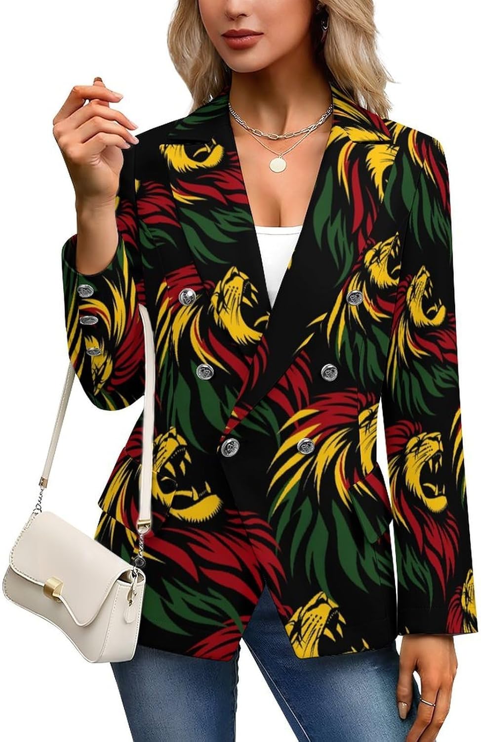 Rasta Reggae Lion Jamaica Women's Blazer Long Sleeve Suits Business Casual Blazers Jackets Lapel Open Front Suit