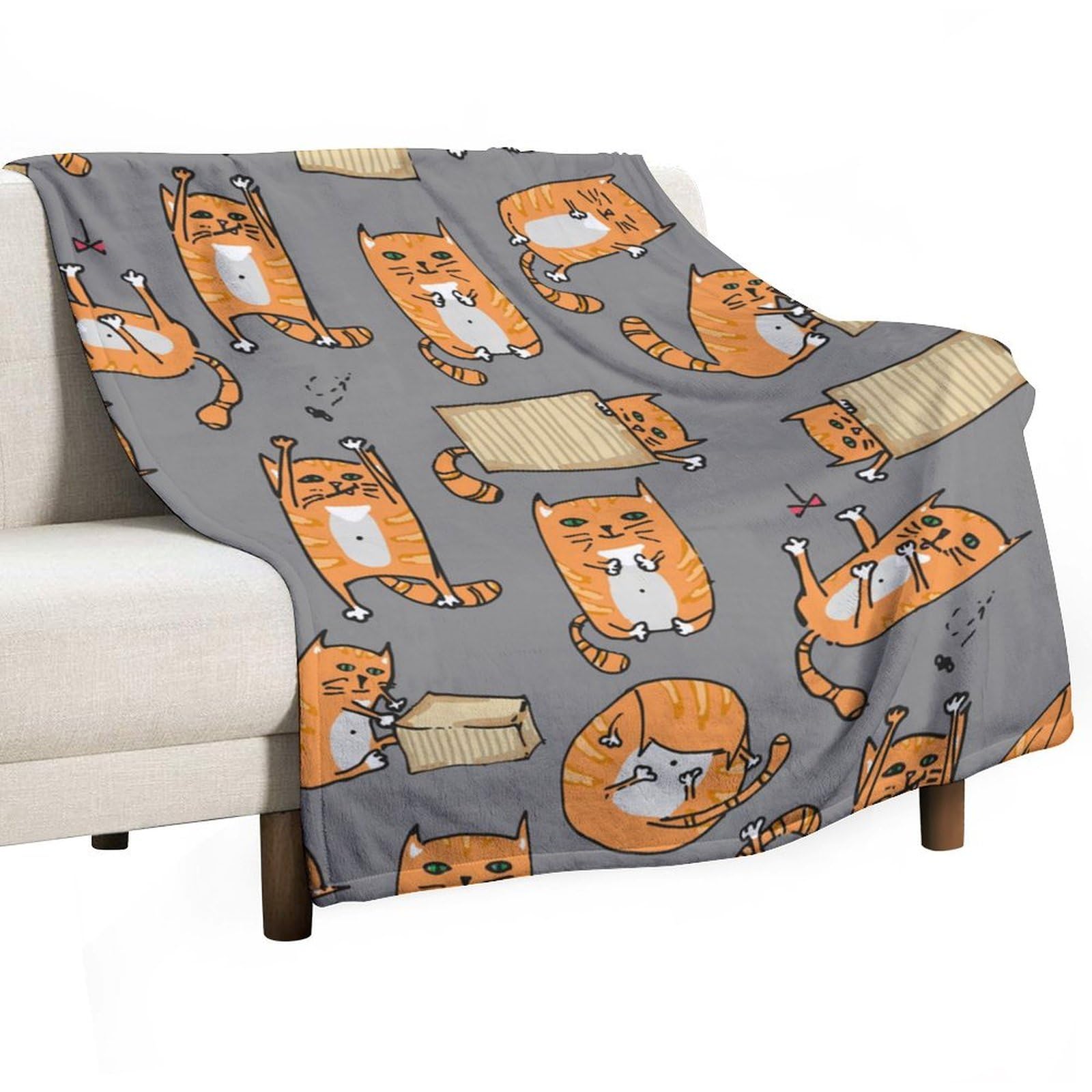 Couverture en flanelle confortable pour canapé avec chats oranges