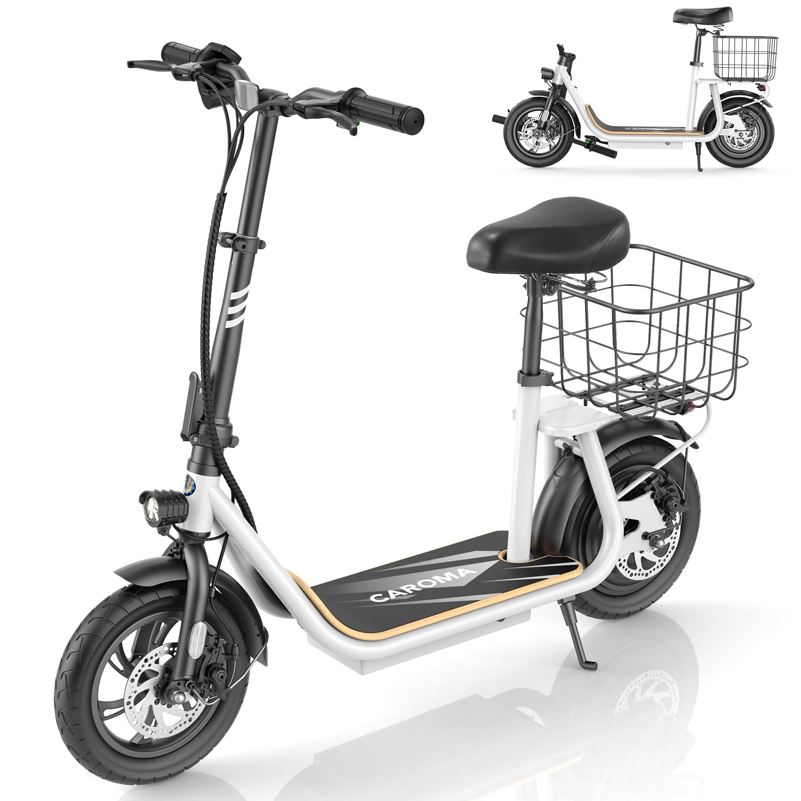 CaromaPeak 500W/800W/1200W Electric Scooter with Seat 14" Tire, 30 Miles Range 20MPH Max Speed, Foldable Electric Scooter for Adults 300 LBS Max Load