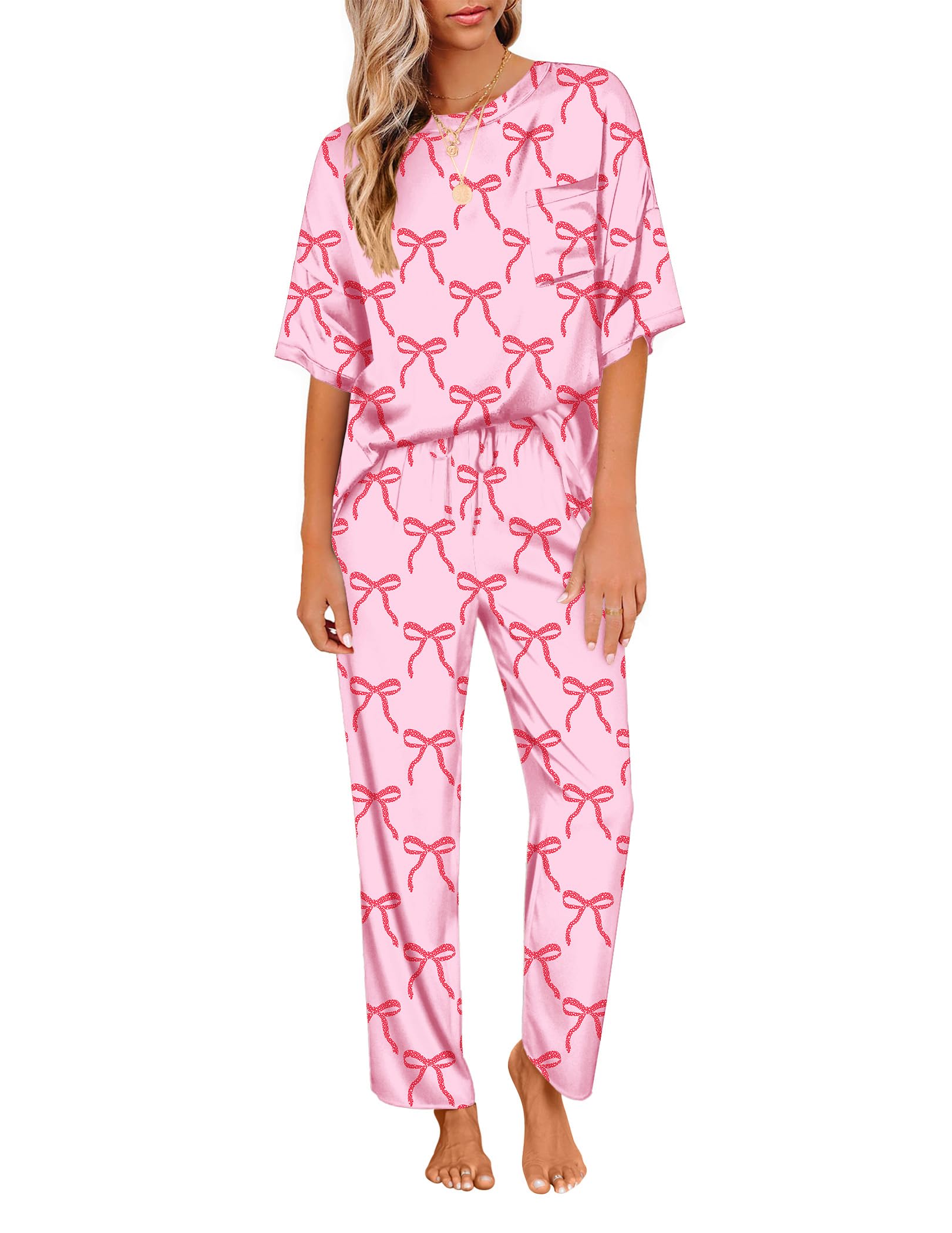 Photo 1 of Ekouaer Pajamas for Women Set Silky Satin 2 Piece Lounge Sets with Pockets 3xl