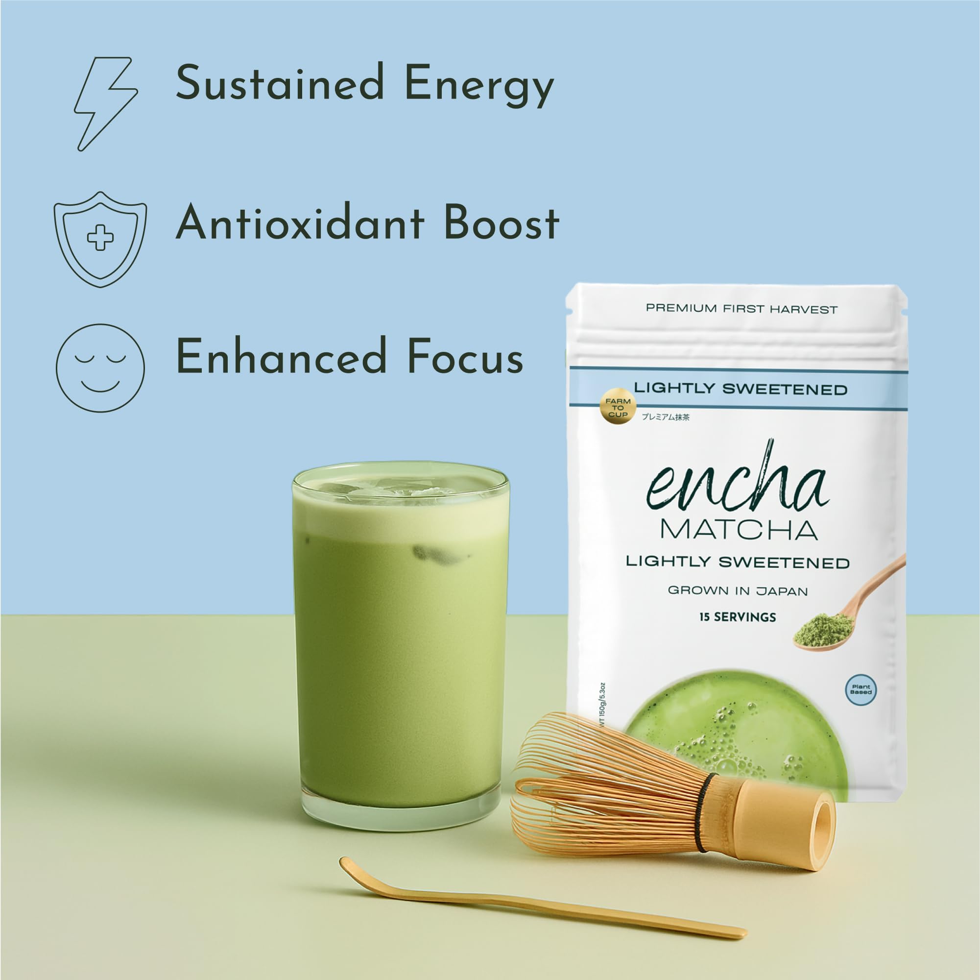 Encha Matcha Latte Powder Sweetened - Lightly Sweet Matcha Powder - First Harvest - Premium Japanese Matcha - — view 3