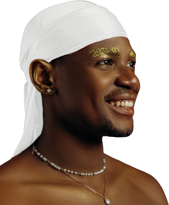 1 Pack White Silky Satin Durag Bundle 4 Pack Black Silk Durag