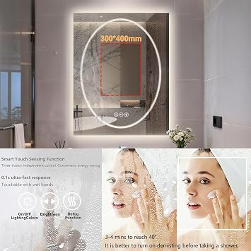 LUVODI LED Bathroom Mirror Rectangular: 35.4x27.5 inch Vanity Mirror Anti-Fog Backlit Front-lit Dimmable 3 Color Modes with Memory Function