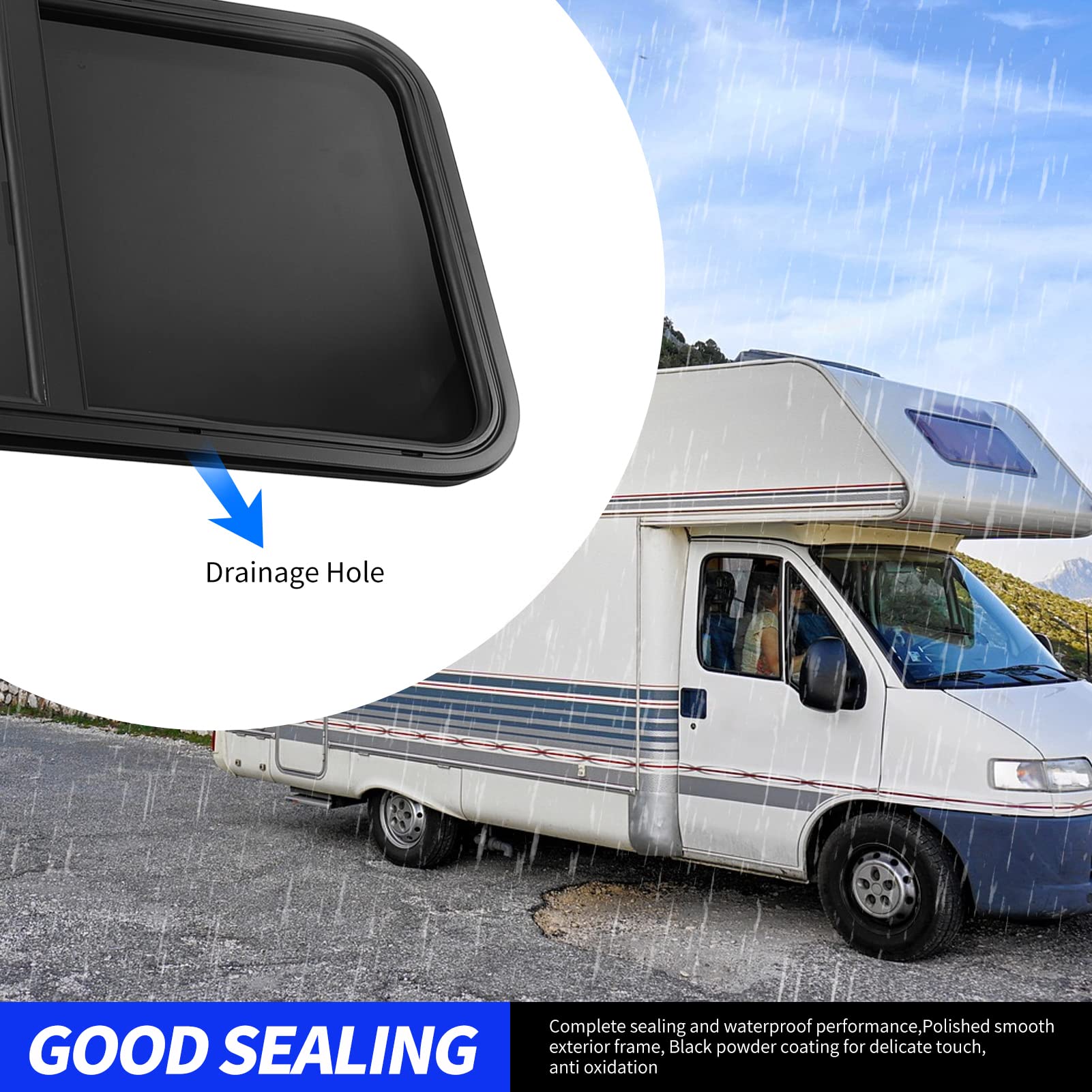Qqmora Rundes Eck-Wohnmobilfenster, Push-Pull-UV-geschütztes Design für Campingplätze, 82,87 X 53,9 Cm, aus Aluminiumlegierung