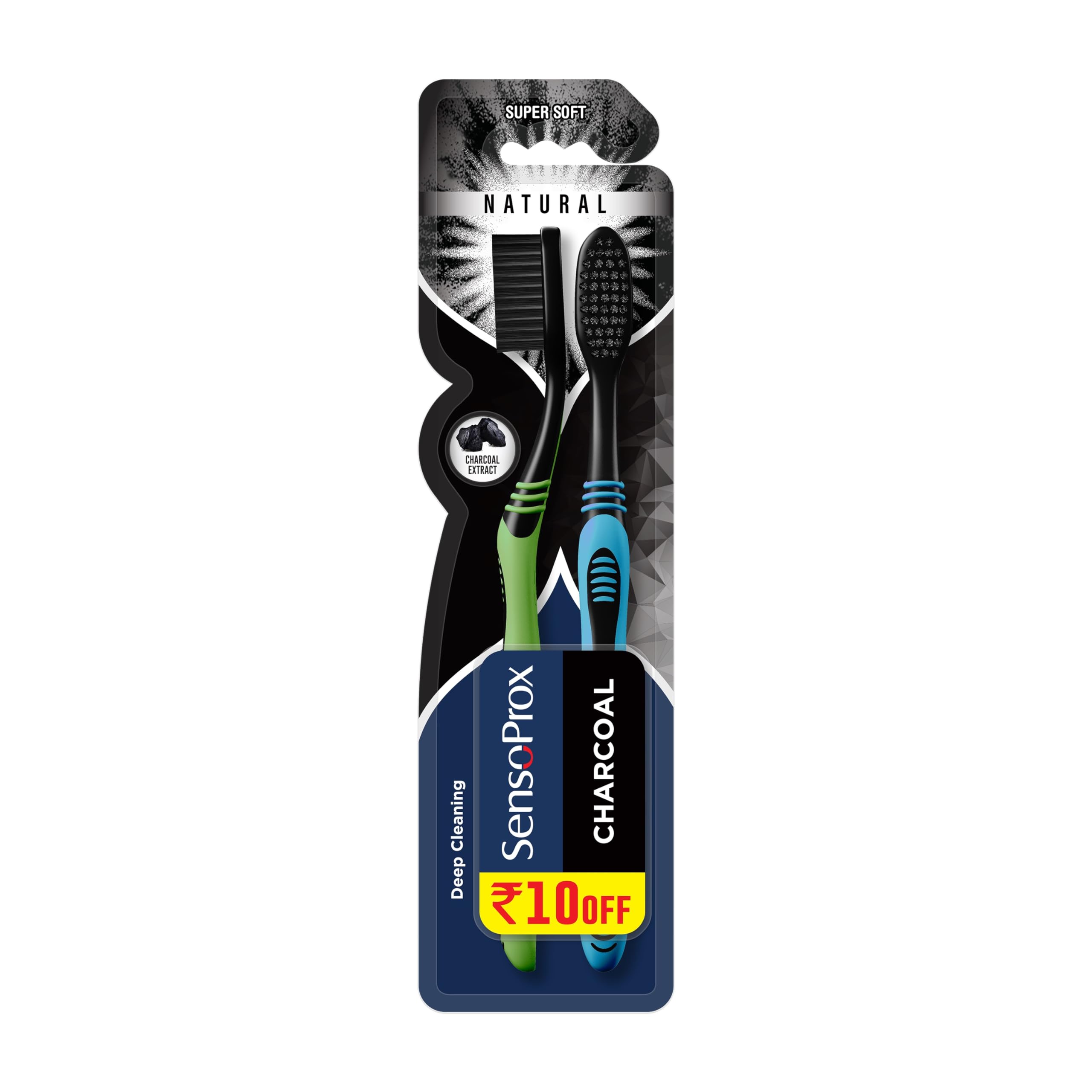 SensoProx Unisex Adult Naturals Charcoal Toothbrush - Oral Care, Pack of 2, Blue & Green-image-41