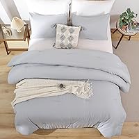 Vista 25 de ROSGONIA Juego de edredón tamaño Queen, color gris carbón, 3 piezas (1 edredón gris oscuro y 2 fundas de almohada) para todas las estaciones, ropa