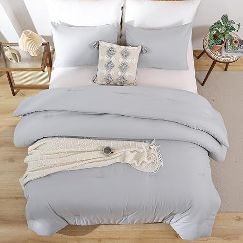Miniatura 4 de ROSGONIA Juego de edredón California King, color gris claro, 3 piezas (1 edredón bohemio gris California King y 2 fundas de almohada), manta de ropa