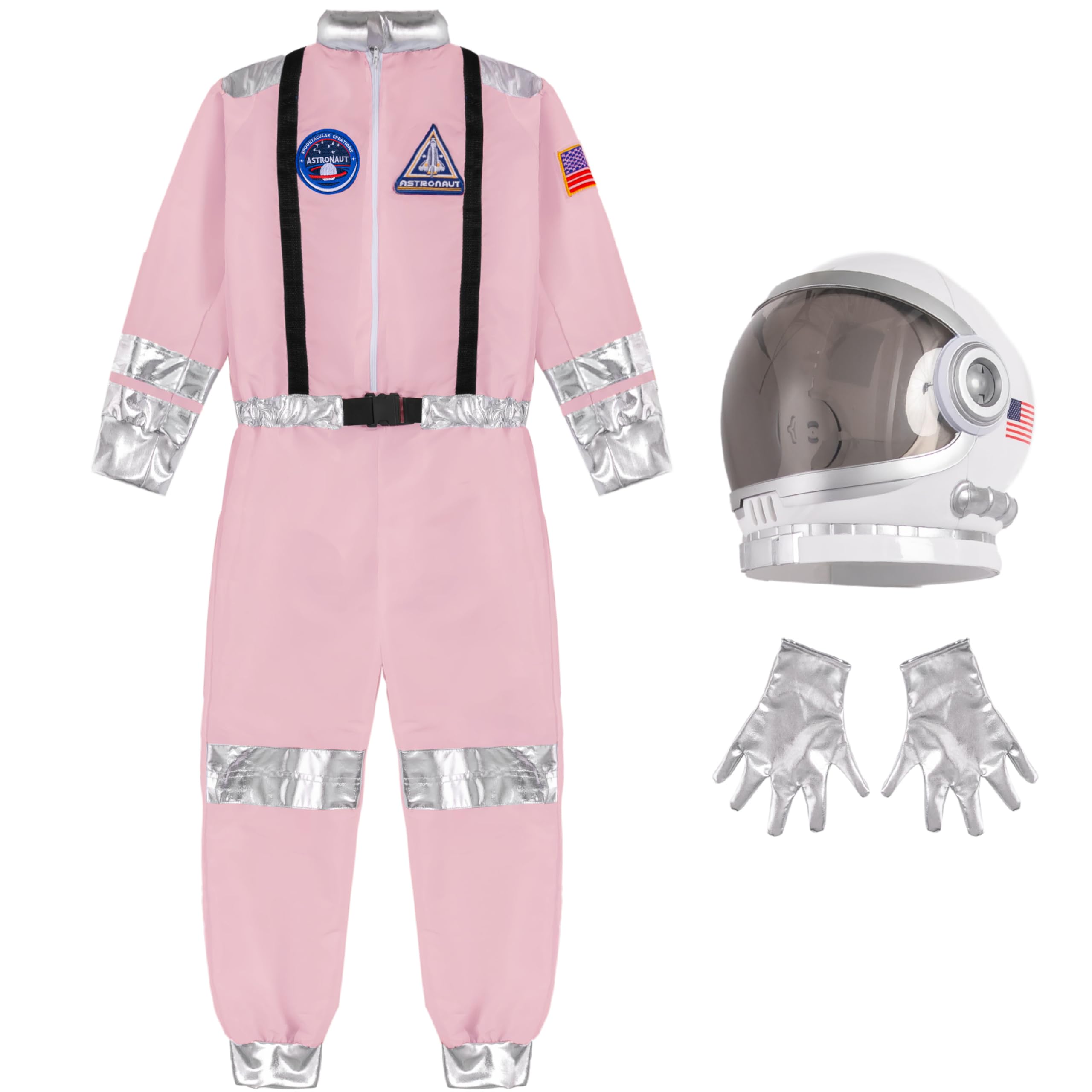 Spooktacular Creations Halloween Bambino Unisex Argento Strisce Costume da Astronauta, Tuta da Pilota con Casco, 3T-L(3-12 anni).