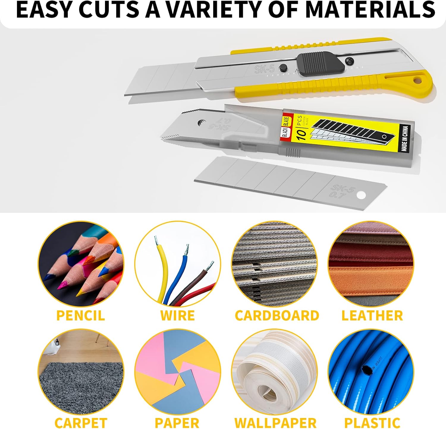 100-Pack 25MM Utility Knife Blades, Snap off Knife Blades for Retractable Box Cutters and Knife, SK5 Blades in Bulk Pack. 10pc ×10