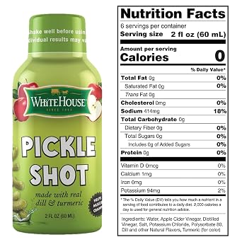 White House Pickle Shots, With Real Dill and Turmeric, Juice Hydrates and Helps Stop Muscle Cramps, On the Go (2 Fl Oz (Pack of 6), Dill Pickle)