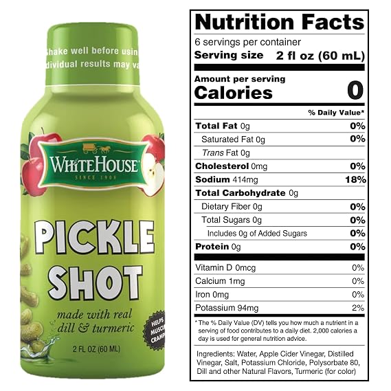 White House Pickle Shots, With Real Dill and Turmeric, Juice Hydrates and Helps Stop Muscle Cramps, On the Go (2 Fl Oz (Pack of 6), Dill Pickle)