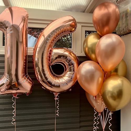 Vista 52 de Globos de oro rosa con el número 80, globos gigantes grandes de 40 pulgadas, globos de aluminio de Mylar de oro rosa con números 80 para fiesta
