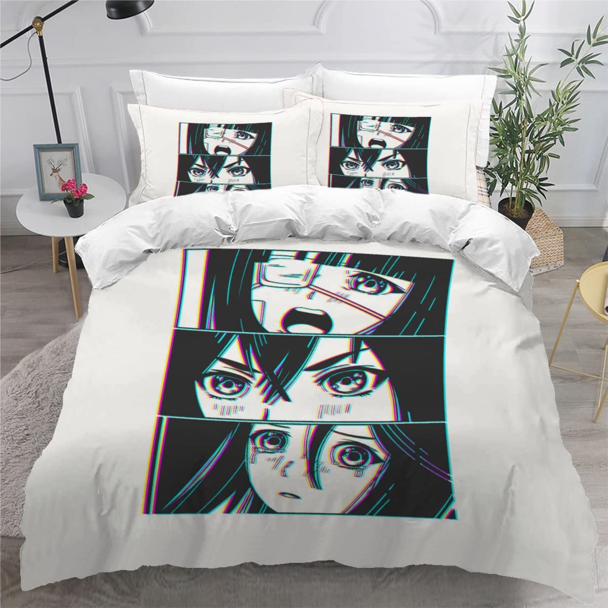 Housse de couette 220x240 manga avec ses 2 taies d'oreiller pour lit 2 personnes