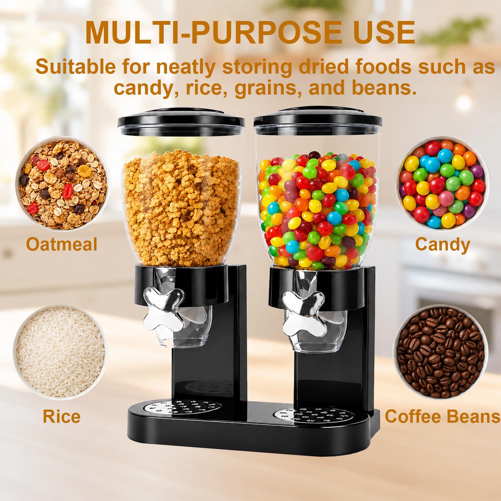 Cereal Dispenser Countertop 2L 2er Pack, Luftdichter Müslispender für die Organisation des Küchenvorratsraums, Ideal für Süßigkeiten, Müsli, Reis, Nüsse, Bohnen, Kaffebohnen