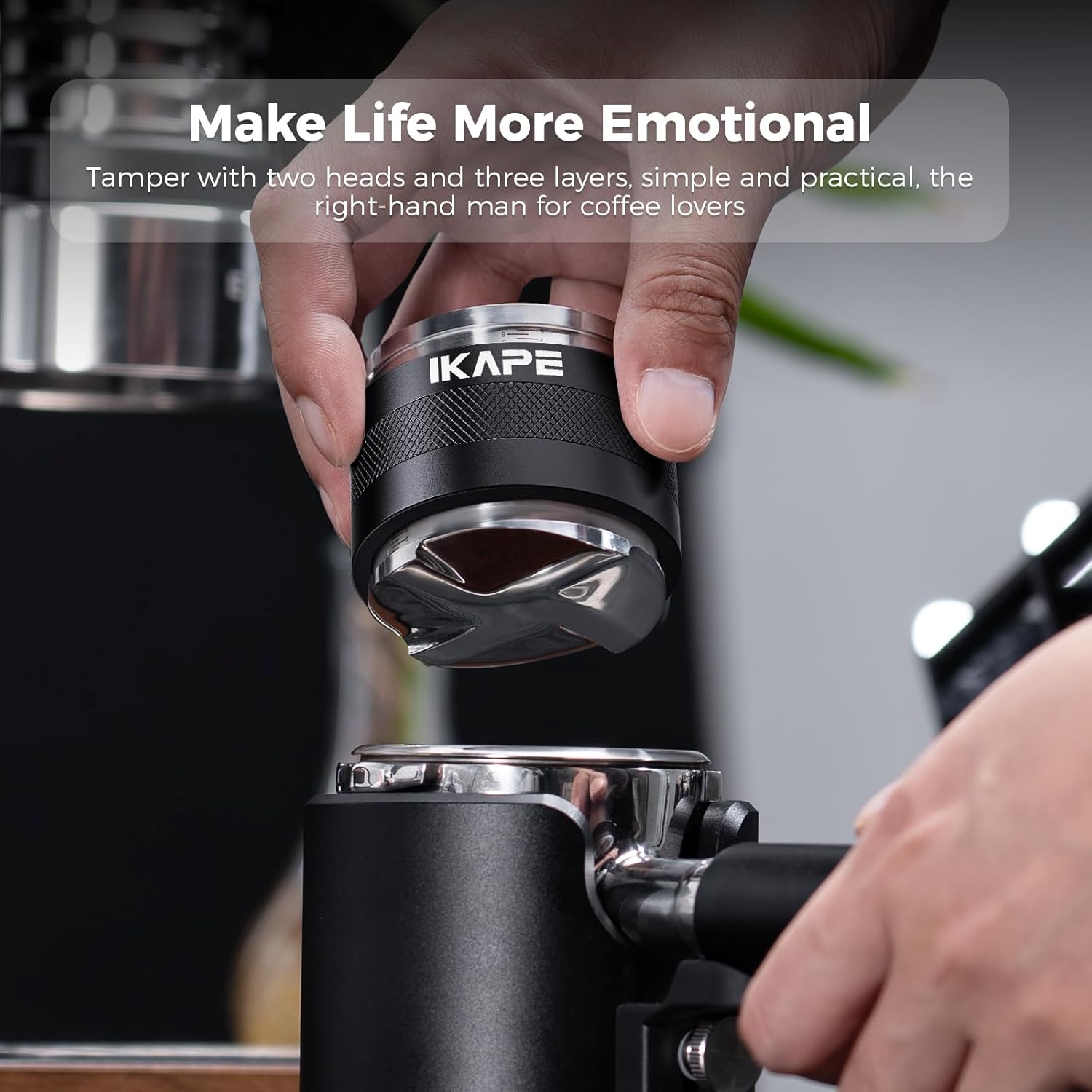 IKAPE Coffee Products, 53mm Coffee Distributor & Hand Tamper, Adjustable Depth Espresso Distributor Fits All 53mm Espresso Portafilter, Compatible with 54MM Breville Bottomless Portafilter (Black)