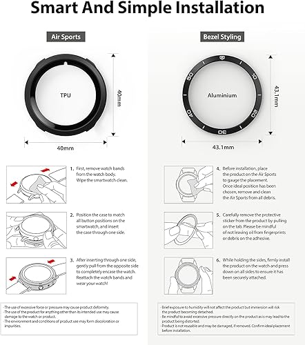 Vista 24 de Ringke [Air Sports + Bezel Styling] Compatible with Samsung Galaxy Watch 4 40mm, Flexible Shockproof TPU Case with Adhesive Aluminum Frame Ring