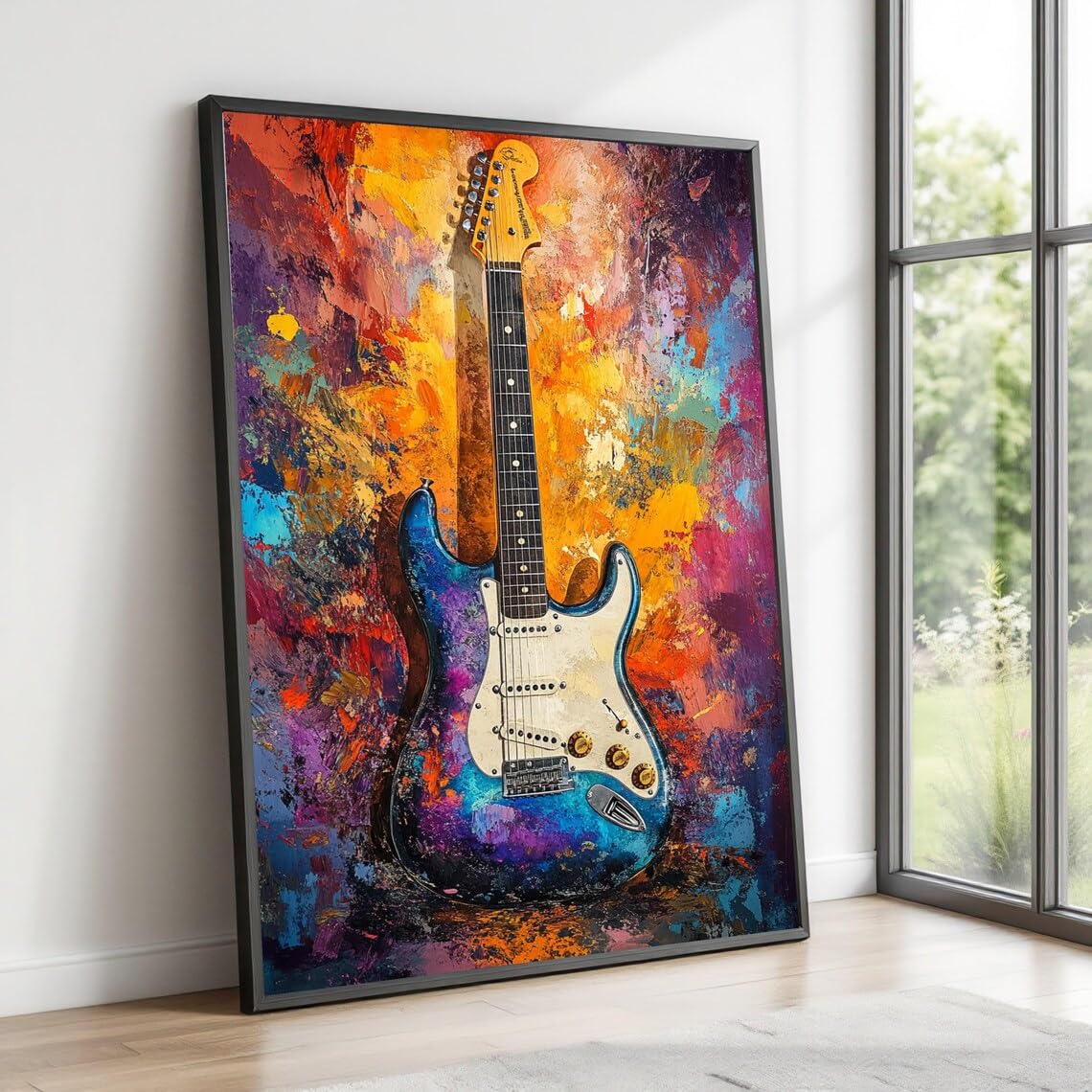 Yusuzhu Frameless Guitar Canvas, Colorful Music Wall Art, Abstract Rock And Roll Decor, Musical Instrument Painting, Ready To Hang Canvas(30X40cm/Frameless)