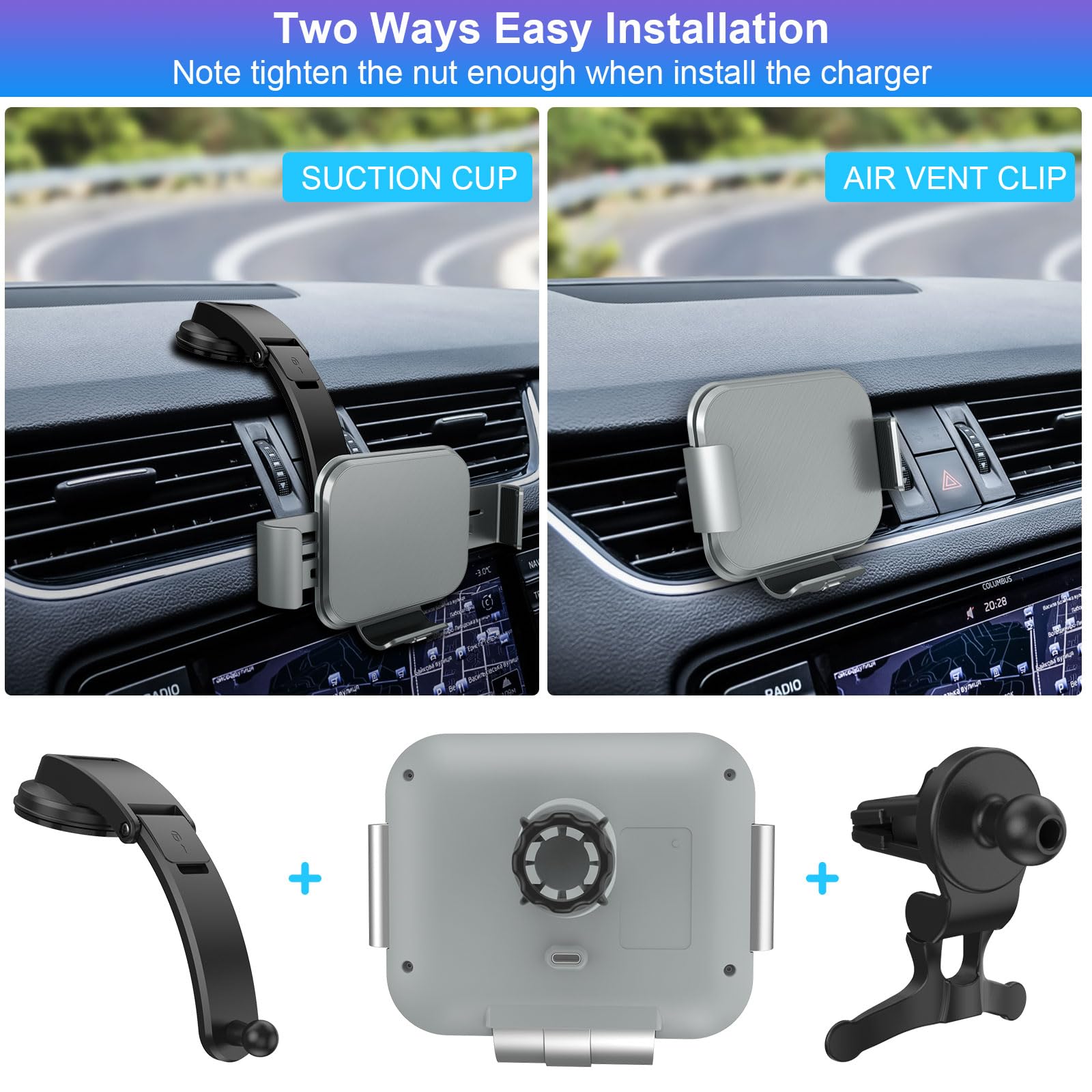 Dual Coils Cargador de Coche Inalámbrico Rápido para 15W QC 3.0 Qi Wireless Car Charger Soporte con Bloqueo Automático Rápida Salida de Aire para Samsung Galaxy Z Fold 5/4/3/2