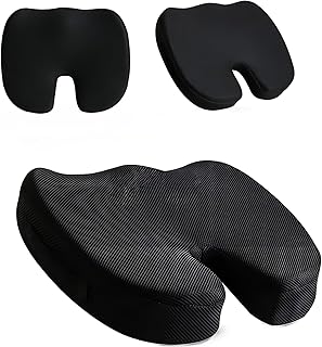 Aggloz | Seat Cushion for Office Chair Memory Foam Coccyx Pain Relief Cushion Pillow for Back Support Non-Slip Seat Pad for Office Desk, Gamming Chair, Wheelchair, (Black)