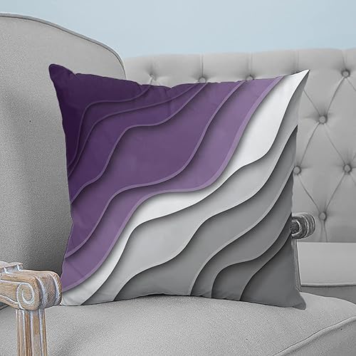 Miniatura 6 de Juego de 2 fundas de almohada de arte abstracto morado y gris de 20 x 20 pulgadas  20.0 x 20.0 in., modernas fundas de almohada cuadradas