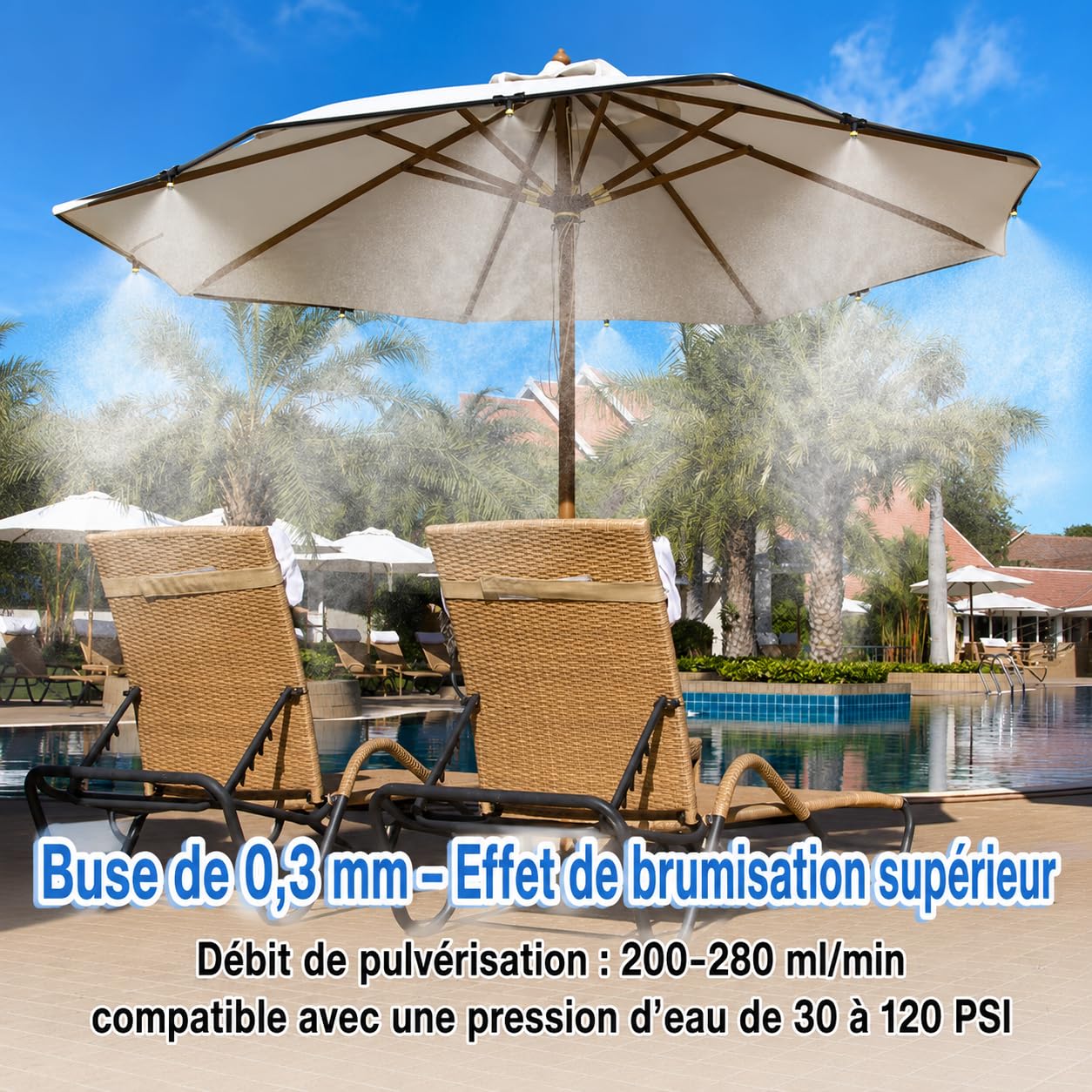 Brumisateur Terrasse 18M Préassemblé avec 26 Buses, Kit de Brumisation Extérieur avec Adaptateur 3/4" en Laiton pour Patio, Jardin, Serre et Animaux