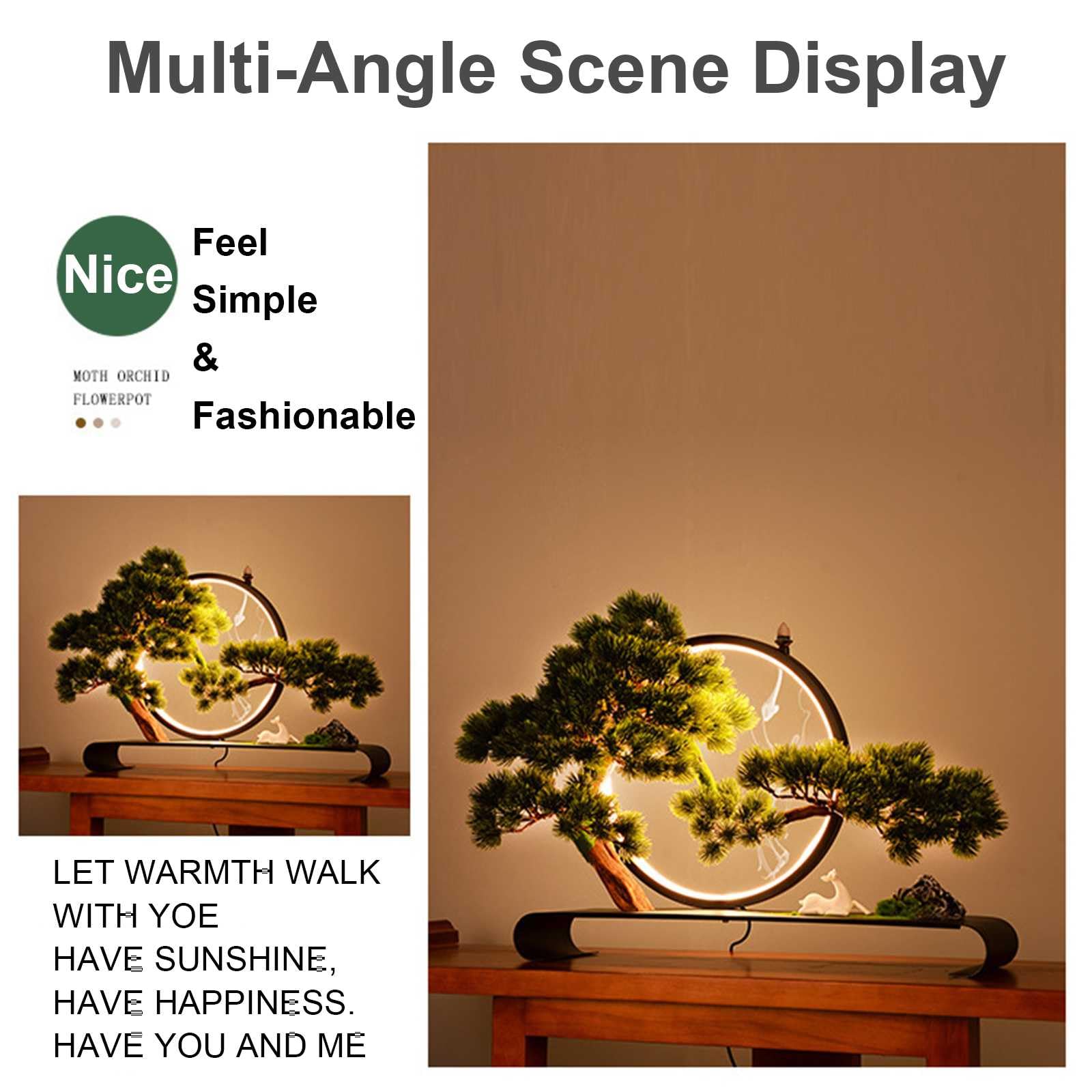 Bonsaï Artificiel avec Lampe LED, Arbres Artificiels en Pin de Bienvenue Zen avec Encens à Refoulement, Arbre Artificiel Décoration Moderne Cadeau de Pendaison de Crémaillère