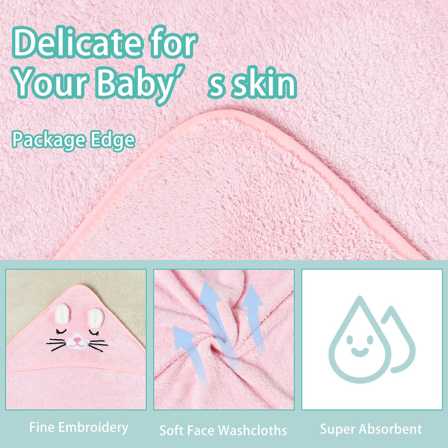 Juego de 2 toallas con capucha para bebé, 31 x 31 pulgadas, toallas de baño para bebé recién nacido, toallas de baño para bebé, esenciales orgánicos para niños y niños