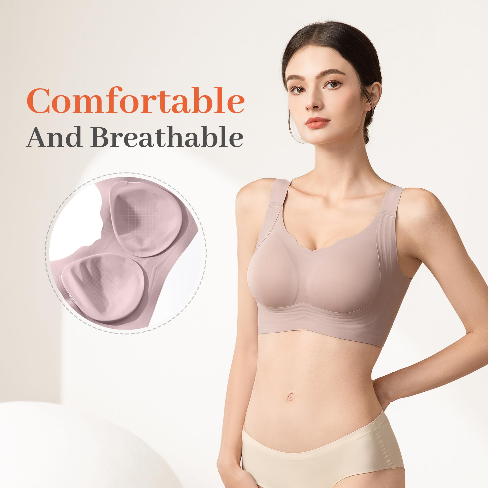 Fittingirls Reggiseno Senza Ferretto Bordo Smerlato, Senza Cuciture Copertura Totale Supporto Coppe Imbottite - Adatto a Ogni Scenario
