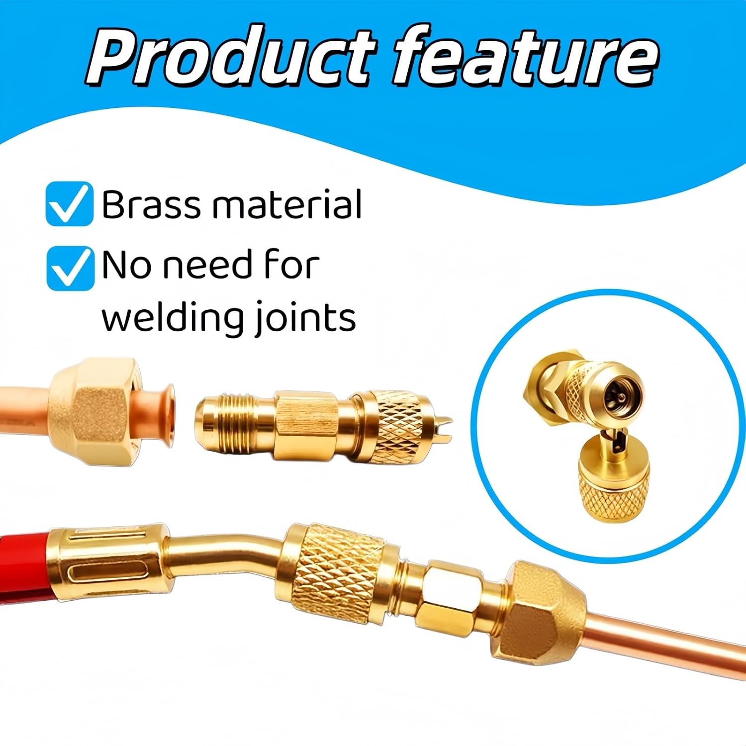 1/4" 1/8" SAE to 7/16" Brass Refrigerant Charging Adapter Built-in Valve Core Leakproof for HVAC AC Refrigeration Pipe Fitting(10pcs,1/8nich)