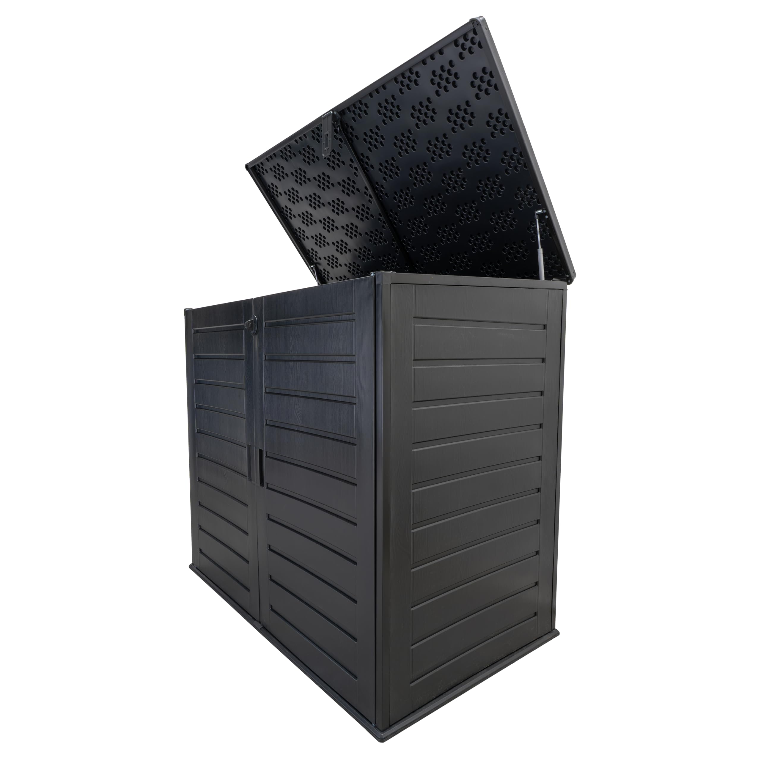 Koll Living Mülltonnenbox Tilia 1170 Liter – abschließbare Universalbox in Holzoptik, wetterfest & UV-beständig, aus Kunststoff, Schwarz