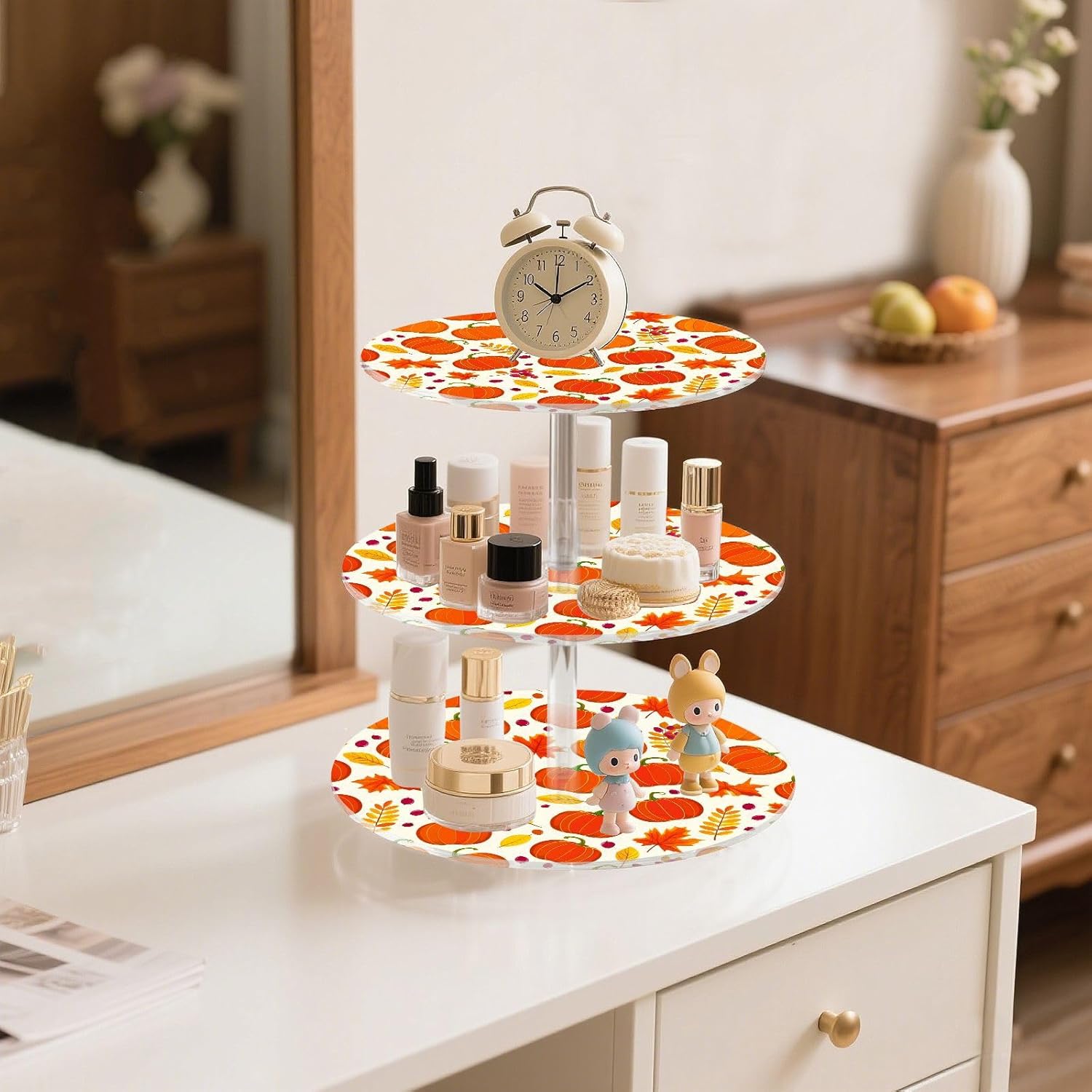 Pumpkin Maple Leaves Leaves 3 Tier Acrylic Cupcake Stand, Cupcake Stand for 34 Cupcakes for Weddings, Christmas,Holidays,Parties,Birthday,Printed Cupcake Tower 23300086