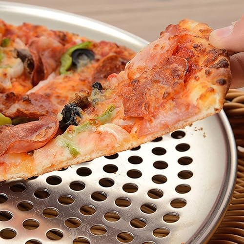 Miniatura 5 de Cabilock Bandeja de pizza para horno, bandeja de pizza con agujeros, bandeja de pizza de acero inoxidable para horno, bandeja redonda para hornear
