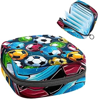 Tampons Holder for Purse, Portable Feminine Menstruation Pad Holder, Soccer Football Cute Sanitary Napkin Storage Bag for Women