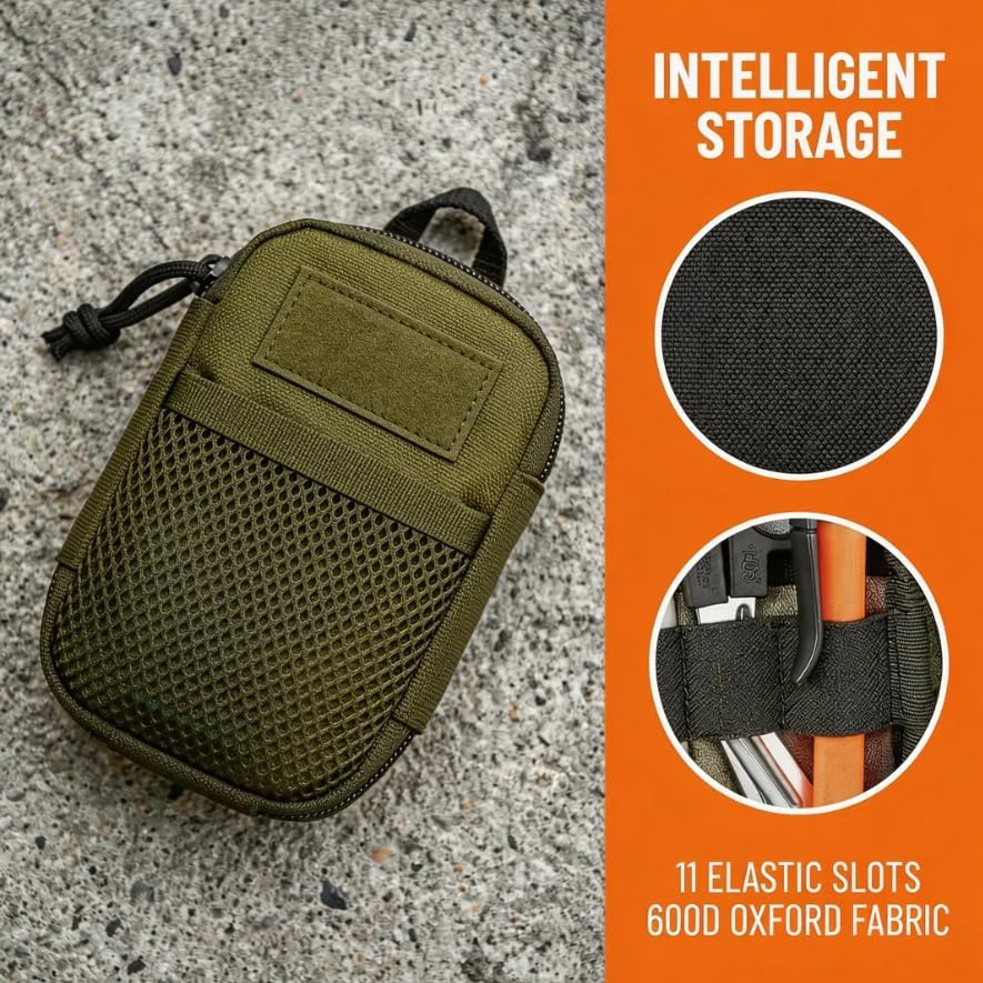 EDC Utility Pouch, 5*7*1in, Oxford Multi-Slot Utility Pouch, Green image 3