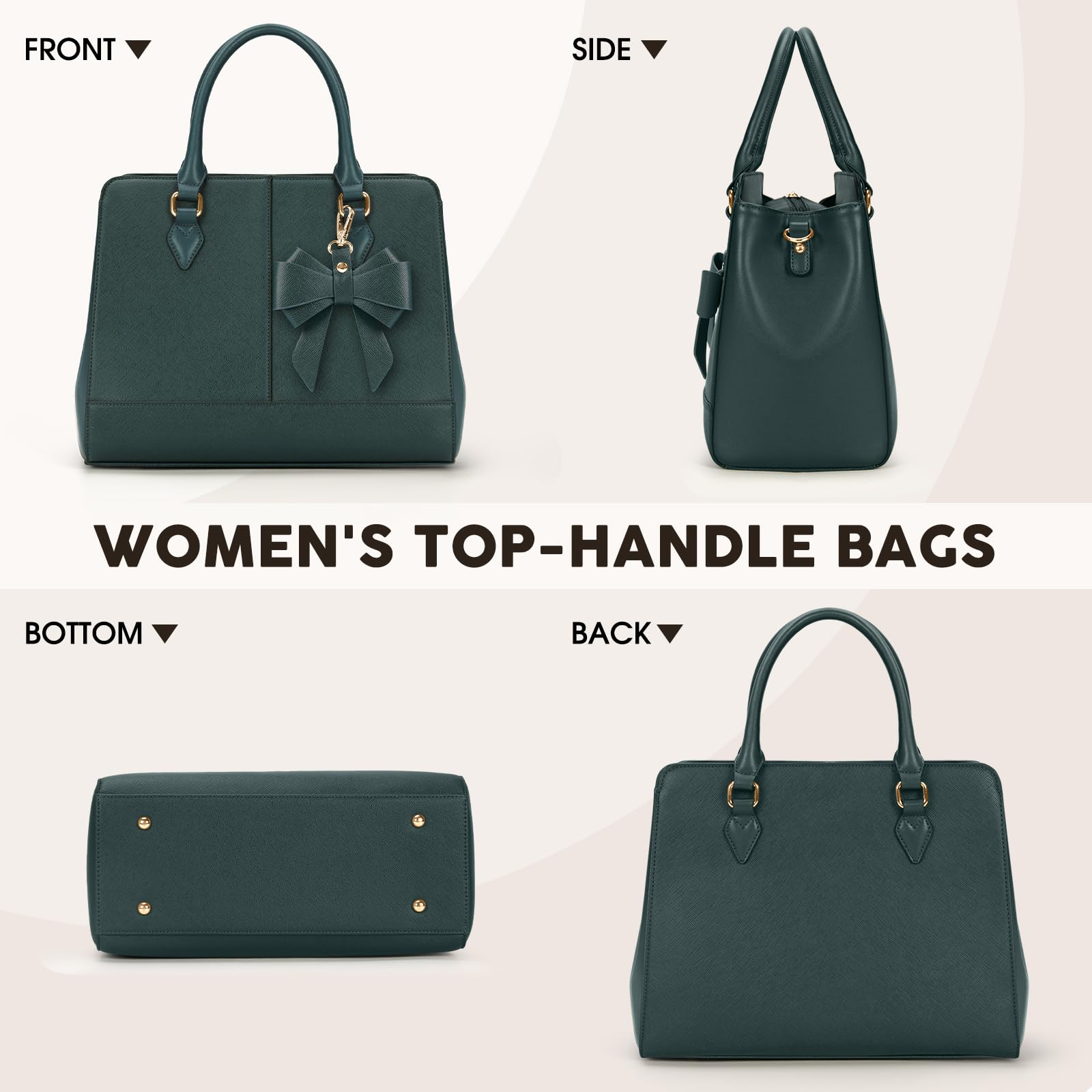 RAINSMORE Sac a Main Femme Cuir PU Cabas Femme Grand Sacs à Main Portés Épaule Tendance Sac à main Pour les Cours Lycee Fourre Tout Bandoulière Travail 13 Pouces Vert Foncé
