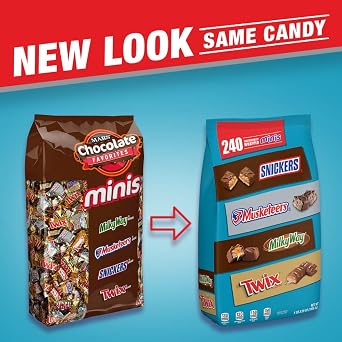 Mars SNICKERS, TWIX, 3 MUSKETEERS & MILKY WAY Individually Wrapped Variety Pack Minis Chocolate Candy Bars Bulk Assortment, 67.2 oz Bag