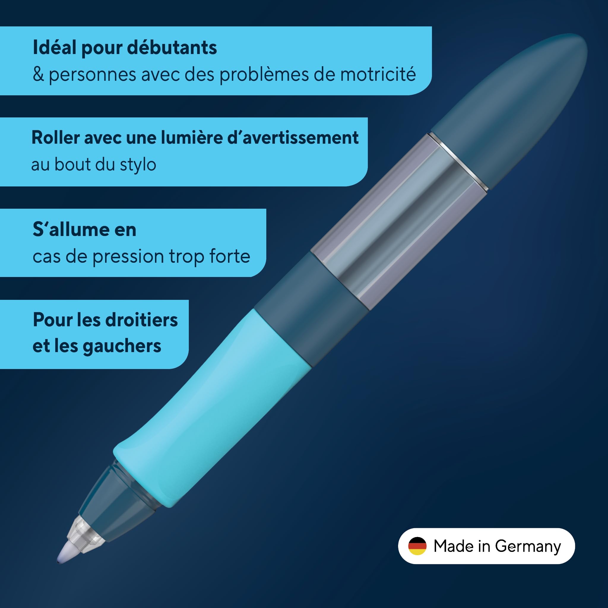Schneider Stylo roller Base Senso 188733 (pour débutants en écriture, droitiers et gauchers), bleu/turquoise