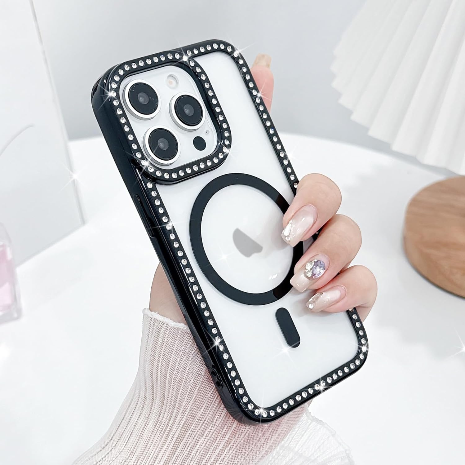 LCHULLE for iPhone 14 Pro Max Case, Magnetic Clear Glitter Diamond Rhinestones for Women Girls Compatible with MagSafe Shiny Sparkle Soft TPU Bumper Shockproof Phone Case for iPhone 14 Pro Max, Black - Image 2